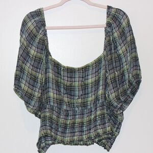 BP. Multicolor Plaid Lenzing Puff Sleeve Blouse Women's Size 4X